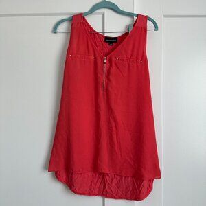 Fortune + Ivy Lighton Zip Detail Mixed Material Blouse - Coral - XL (Stitch Fix)